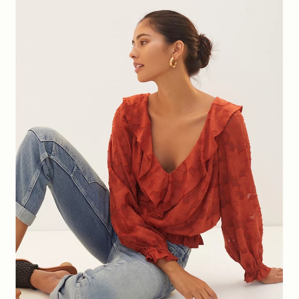 Anthropologie Terracotta Ruffle Blouse